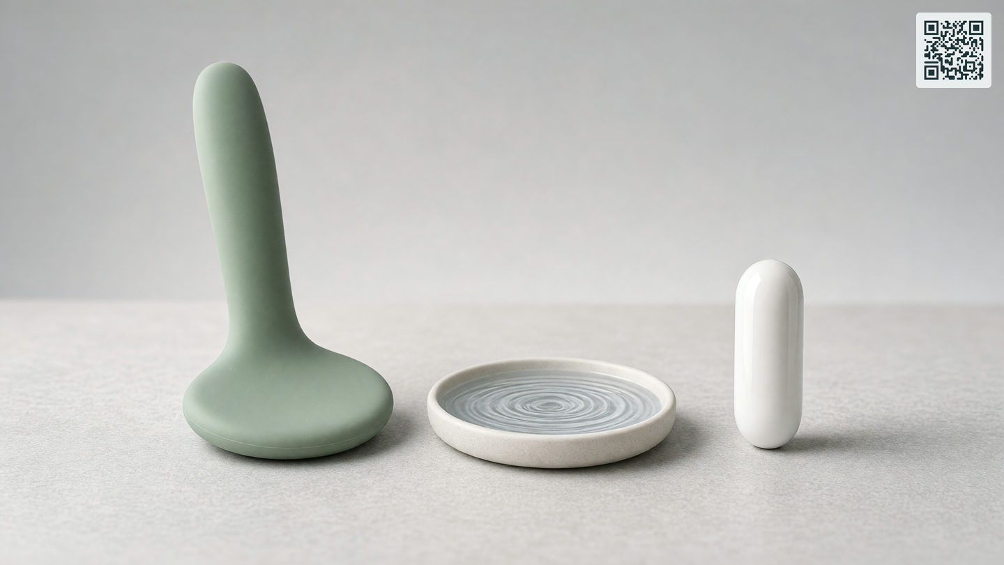 Een groot apparaat met brede ronde kop en een kleine slanke capsule naast elkaar, met een schaaltje water met rimpelingen ertussen
