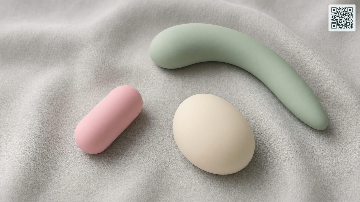 Verschillende soorten vibrators in zachte kleuren op een lichte ondergrond